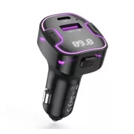   XO BCC12 bluetooth FM transmitter autós töltő USB+Type-C aljzat v5.3, LED kijelző, FEKETE