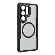   Szilikon telefonvédő (ütésállóság, légpárnás sarok, kameravédő, karbon minta, MagSafe) FEKETE