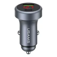   USAMS CC327 autós töltő USB+Type-C aljzat 45W, LED kijelző, SÖTÉTSZÜRKE
