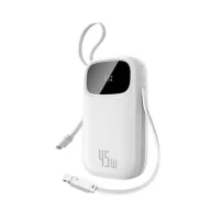   BASEUS ENERFILL FC31 vésztöltő Type-C+USB aljzat 20000mAh, LED + fix Type-C/lightning kábel, FEHÉR