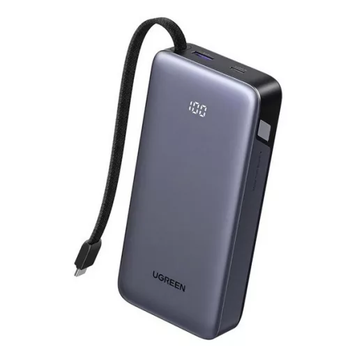 UGREEN vésztöltő USB+Type-C aljzat 20000mAh, LED kijelző + fix Type-C kábel, SÖTÉTSZÜRKE