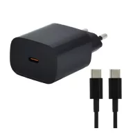   BLACKBIRD BH1497 hálózati töltő USB+Type-C aljzat 25W, PD gyorstöltő + Type-C kábel, FEKETE