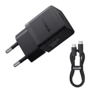   BASEUS PALM 1C hálózati töltő Type-C aljzat 30W, PD gyorstöltő 3.0 + Type-C kábel, FEKETE