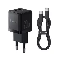   BASEUS PALM hálózati töltő USB+Type-C aljzat 20W, PD gyorstöltő 3.0 + Type-C kábel, FEKETE