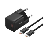   BASEUS GaN5 MINI 1C hálózati töltő Type-C aljzat 20W, GaN5 + Type-C kábel, FEKETE