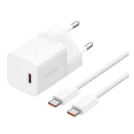   BASEUS GaN5 MINI 1C hálózati töltő Type-C aljzat 30W, GaN5 + Type-C kábel, FEHÉR