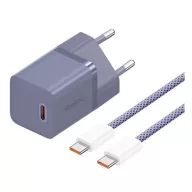   BASEUS GaN5 MINI 1C hálózati töltő Type-C aljzat 30W, GaN5 + Type-C kábel, LILA