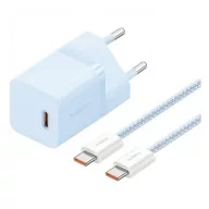   BASEUS GaN5 MINI 1C hálózati töltő Type-C aljzat 30W, GaN5 + Type-C kábel, VILÁGOSKÉK