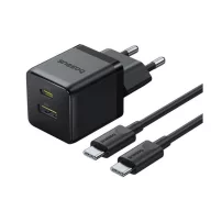   BASEUS PALM hálózati töltő USB+Type-C aljzat 30W, PD gyorstöltő 3.0 + Type-C kábel, FEKETE