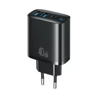   USAMS T70 hálózati töltő 2 USB+ 2 Type-C aljzat (40W, GaN, PD gyorstöltő) FEKETE