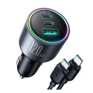   JOYROOM autós töltő USB+2 Type-C aljzat 120W, PD gyorstöltő 3.0 + Type-C kábel, SÖTÉTSZÜRKE
