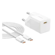   BASEUS GaN5 MINI hálózati töltő Type-C aljzat 25W, GaN5 + Type-C kábel, FEHÉR