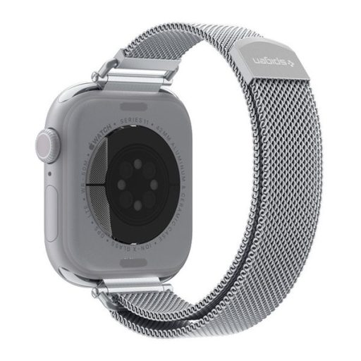 Apple Watch Series SE 3 40mm / 11 42mm / 10 42mm SPIGEN METAL BAND pótszíj egyedi méret, mágneses, EZÜST