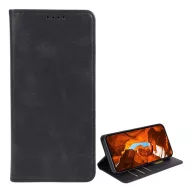   Tok álló, bőr hatású (FLIP, oldalra nyíló, asztali tartó, koptatott bőr minta, prémium) FEKETE