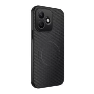   Szilikon telefonvédő (műanyag hátlap, karbon minta, mágneses) FEKETE