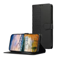   Samsung A57 5G GIGAPACK Tok álló, bőr hatású FLIP, prémium + kézpánt, FEKETE