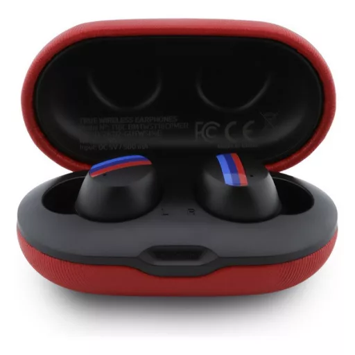 BMW METAL LOGO bluetooth fülhallgató SZTEREO v5.3, IPX5 vízálló + töltőtok, PIROS