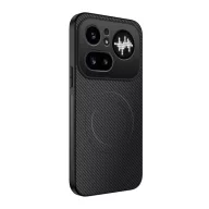   Szilikon telefonvédő (műanyag hátlap, karbon minta, MagSafe) FEKETE