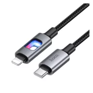  HOCO U144 adatkábel (Type-C - lightning, 27W, cipőfűző, LED jelzés, 120cm) FEKETE