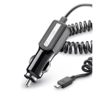   CELLULARLINE autós töltő 10W + fix microUSB, spirálkábel, FEKETE