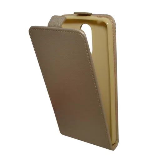 LG K4 2017 GIGAPACK tok álló, bőr hatású FLIP, szilikon tartó, ARANY