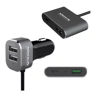   NILLKIN autós töltő 3 USB+Type-C aljzat 12W, PD gyorstöltő 3.0, FEKETE