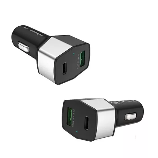 NILLKIN CELERITY autós töltő USB+Type-C aljzat 12W, PD gyorstöltő 3.0, EZÜST