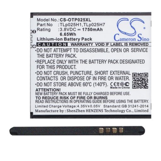 Alcatel Pop 4 CAMERON SINO Li-Ion akku 3.8V/1750mAh, Alcatel TLp025H1 kompatibilis, FEKETE