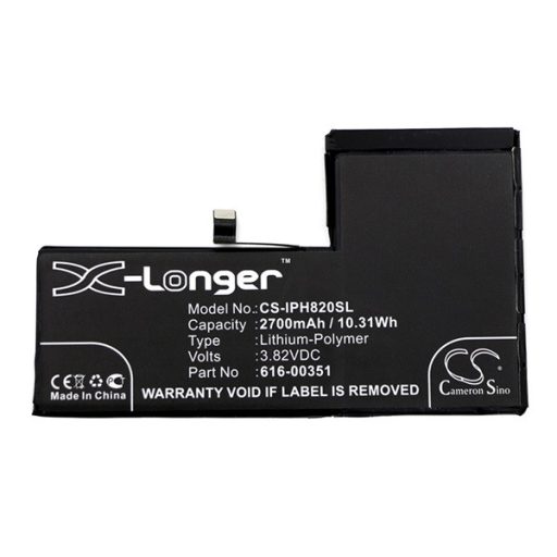 iPhone X 5.8 CAMERON SINO Li-Polymer akku 3.82V/2700mAh, Apple 616-00351 kompatibilis, FEKETE
