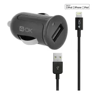   4-OK autós töltő USB aljzat 12W, IPCMB5 utód + lightning kábel, FEKETE
