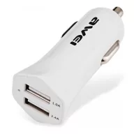 AWEI autós töltő 2 USB aljzat 12W, gyorstöltő, FEHÉR