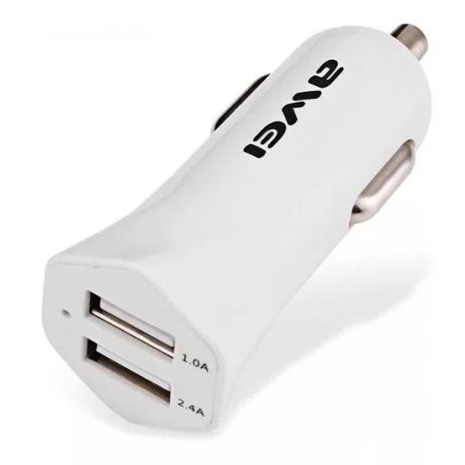 AWEI autós töltő 2 USB aljzat 12W, gyorstöltő, FEHÉR