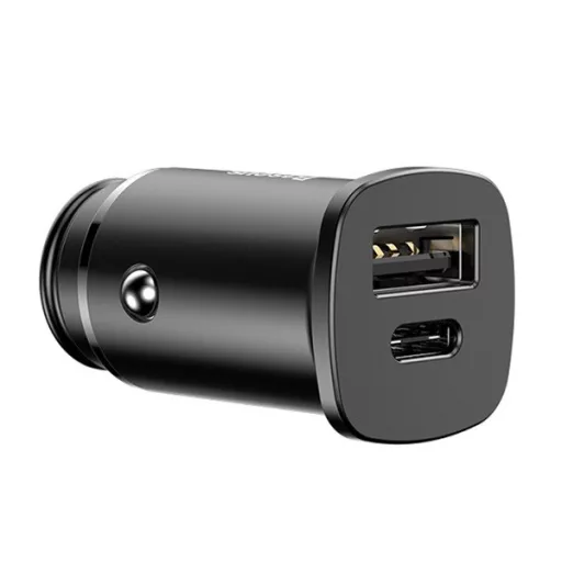 BASEUS SQUARE autós töltő USB+Type-C aljzat 30W, PD gyorstöltő 4.0, FEKETE