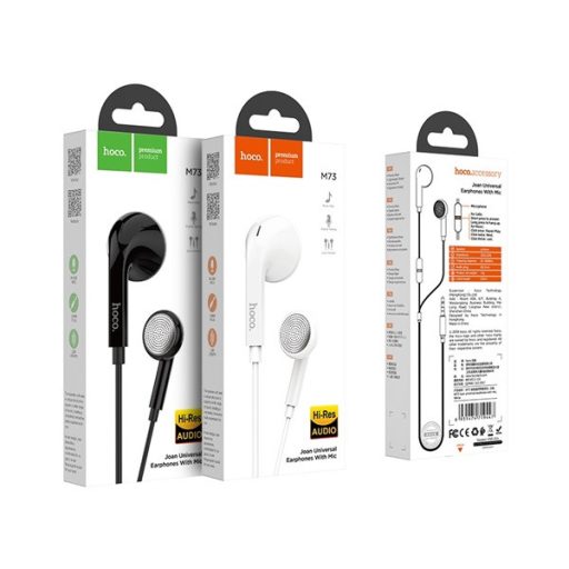 HOCO M73 fülhallgató SZTEREO 3.5mm jack, felvevő gomb, FEKETE