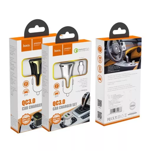 HOCO Z31 autós töltő 2 USB aljzat 18W, gyorstöltő 3.0 + lightning kábel, FEHÉR