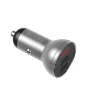 BASEUS autós töltő 2 USB aljzat 24W, LED kijelző, EZÜST