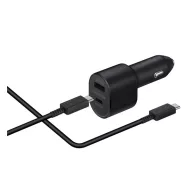   SAMSUNG autós töltő USB+Type-C aljzat 45W, LED + Type-C kábel, FEKETE