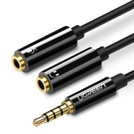   UGREEN AV141 AUX audio elosztó 3,5 mm-es mini jack kábel (dugós) a fejhallgatóhoz + mikrofon (anya), 20 cm (fekete)