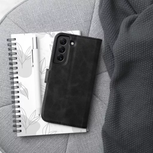 Forcell Tender oldalra nyíló ECO-bőr flip telefontok - Samsung Galaxy S22 Ultra, Fekete
