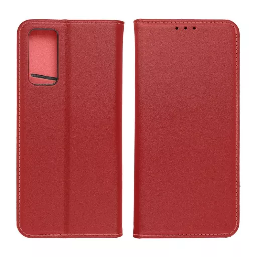 Forcell Smart Pro valódi bőr flip telefontok bankkártya tartó zsebbel - Samsung Galaxy S22 Ultra, Bordó