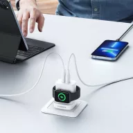   VEGER utazási töltő USB A + Type C + vezeték nélküli töltő kompatibilis Apple Watch PD QC3.0 3A 25W W002E fehér