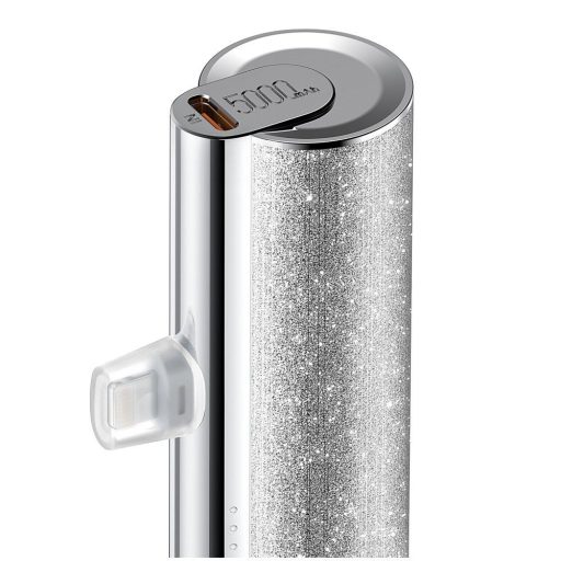 VEGER powerbank 5000 mAh beépített csatlakozóval Lightning PD QC3.0 2,4A 12W PlugOn (W0573P) ezüst