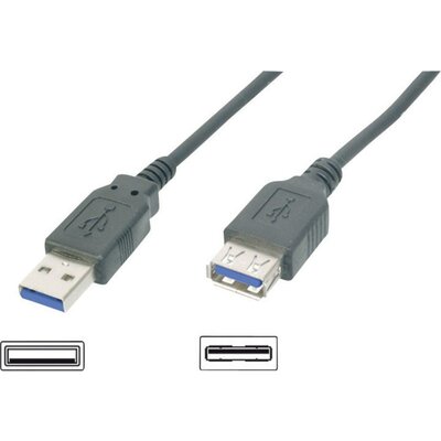 USB 3.0 hosszabbító, A/A típusú, 1,8 m, fekete
