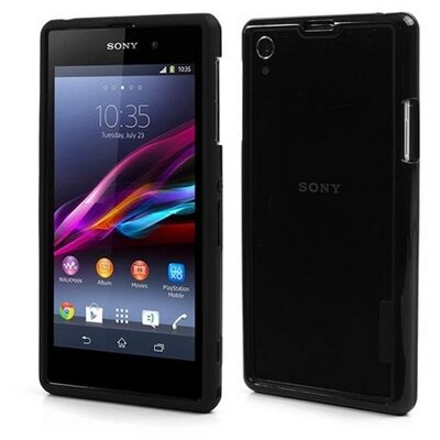 Műanyag hátlapvédő telefontok keret (gumi / szilikon belső, BUMPER) fekete [Sony Xperia Z1 (C6903)]