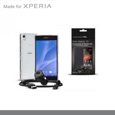 Case-mate FT104321 CASE-MATE kezdőcsomag (műanyag Telefon védőtok hátlap BARELY THERE ÁTLÁTSZÓ, Kijelzővédő fólia, USB adapter és kábel) [Sony Xperia Z2 (D6503)]