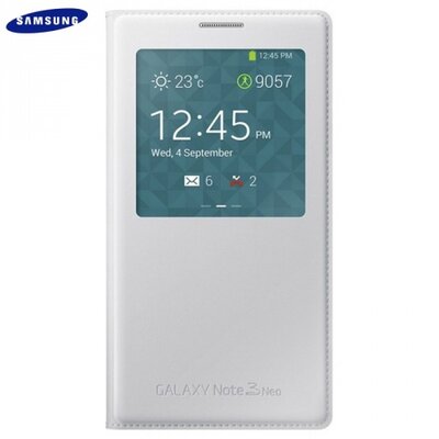Samsung EF-CN750BWEG gyári telefontok álló, bőr (FLIP, akkufedél, NFC, oldalra nyíló, hívószámkijelzés, S-View Cover) Fehér [Samsung Galaxy Note 3 Neo (SM-N7505)]