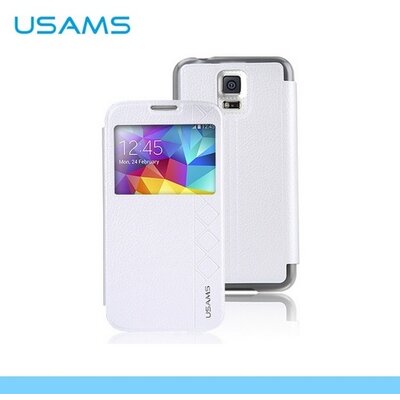 Usams S5XK03 USAMS STARRY SKY műanyag telefontok (flip, oldalra nyíló, hívószámkijelzéshez kivágás, S-View cover) Fehér [Samsung Galaxy S5 (SM-G900)]