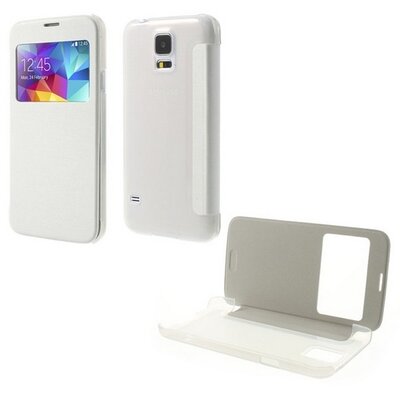 Műanyag telefontok (flip, átlátszó hátlap, oldalra nyíló, S-View Cover) Fehér [Samsung Galaxy S5 (SM-G900)]