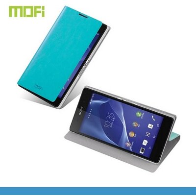 Mofi MOFI RUI Telefontok álló, bőr (FLIP, oldalra nyíló, asztali tartó funkció) Világoskék [Sony Xperia Z2 (D6503)]