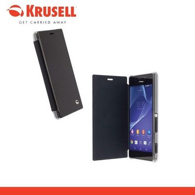 Krusell 75834 KRUSELL flipCover BODEN műanyag telefontok (átlátszó hátlap, oldalra nyíló bőr flip) Fekete [Sony Xperia M2 (D2303)]